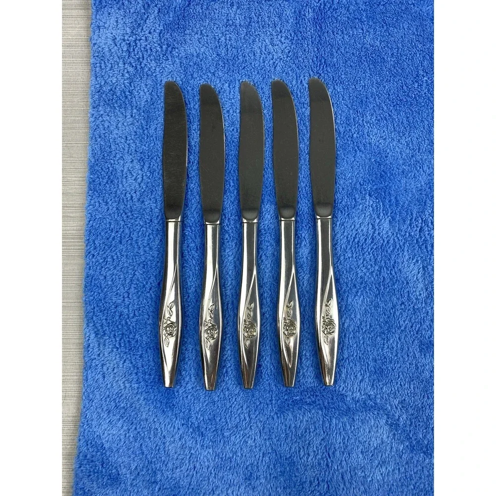 5 Oneida Oneidacraft Deluxe LASTING ROSE Stainless Dinner Knives‎